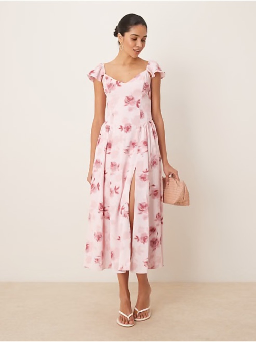 Abercrombie & Fitch flutter sleeve dipped waist maxi dress, pink floral